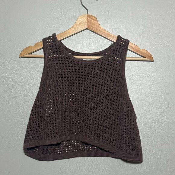 Women's Size M L.A. Hearts Pacsun Topanga Brown Crochet Knit Cropped Tank Top - Picture 2 of 5